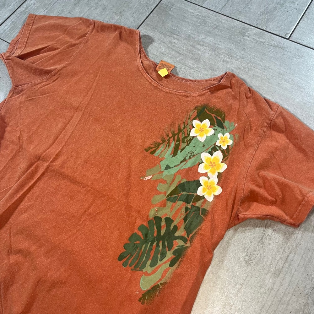 Crazy Shirts Hawaii Original Pumpkin Dyed Floral Plumeria Cotton Tee Orange L - Picture 3 of 8